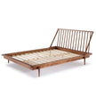 Mid-Century Modern Solid Wood Queen Platform Bed Frame With Spindle Headboard - Caramel