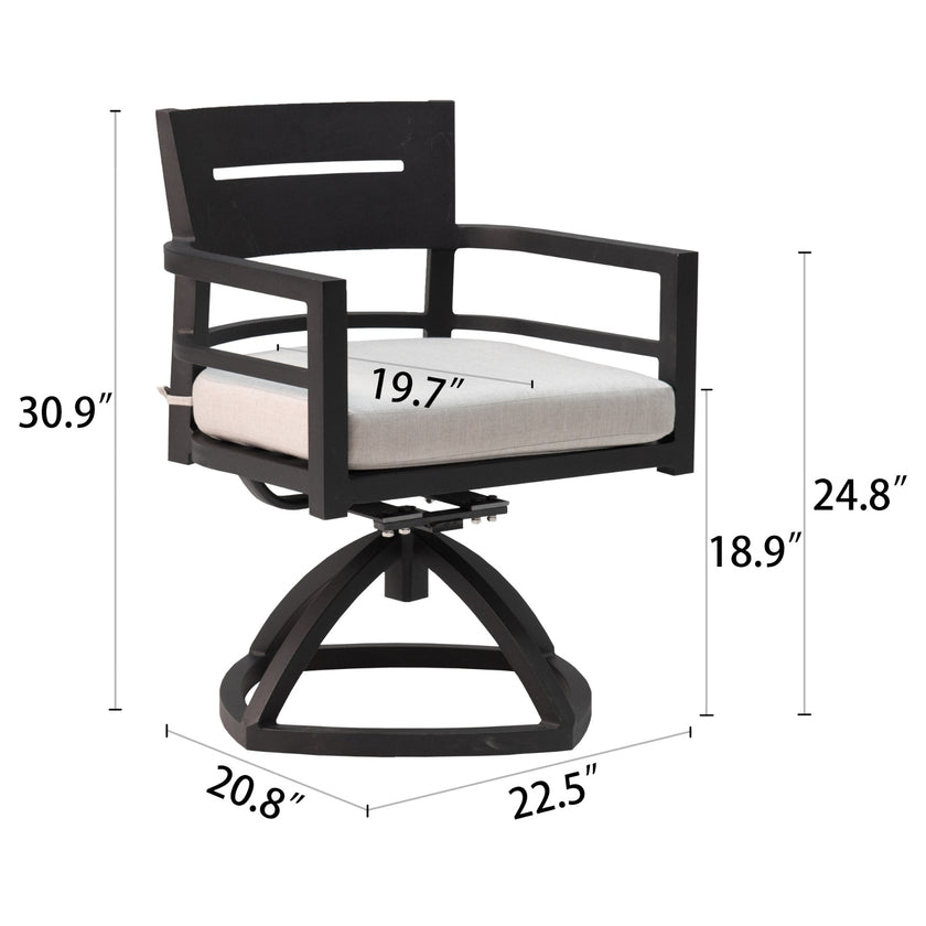 Outdoor Patio Aluminum Swivel Rocker 2PCS With Outdoor-grade Sunbrella Fabric Cushions, Ember Black