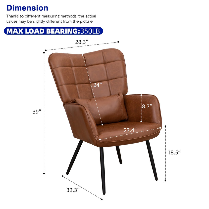 Bonded Leather Armchair, Modern High Back Accent Chair With Metal Legs