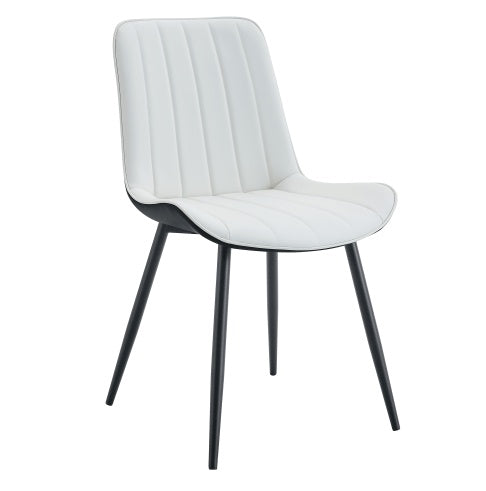 Extended Seat Cushion PU Dining Chair Set - Four Pieces.Smooth Line Design.Can Integrate Well Into Various Modern Home Decoration Styles.White And Black Splicing Colors.