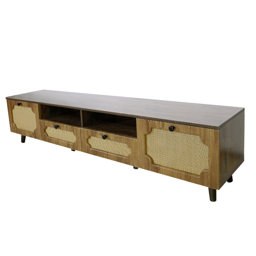 TV Station, TV Room, Entertainment Center, Can Accommodate 65 Inch TV, UV Open Drawers, Solid Wood Legs, Can Be Placed In Living Room, Bedroom, TV Cabinet Rattan Weaving