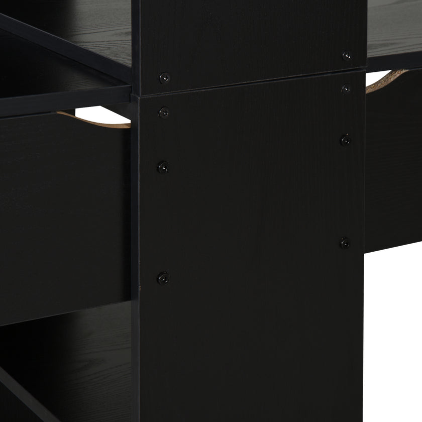 Extra Long 2-Person Desk With Bookshelf Black Home Office Workstation Combo