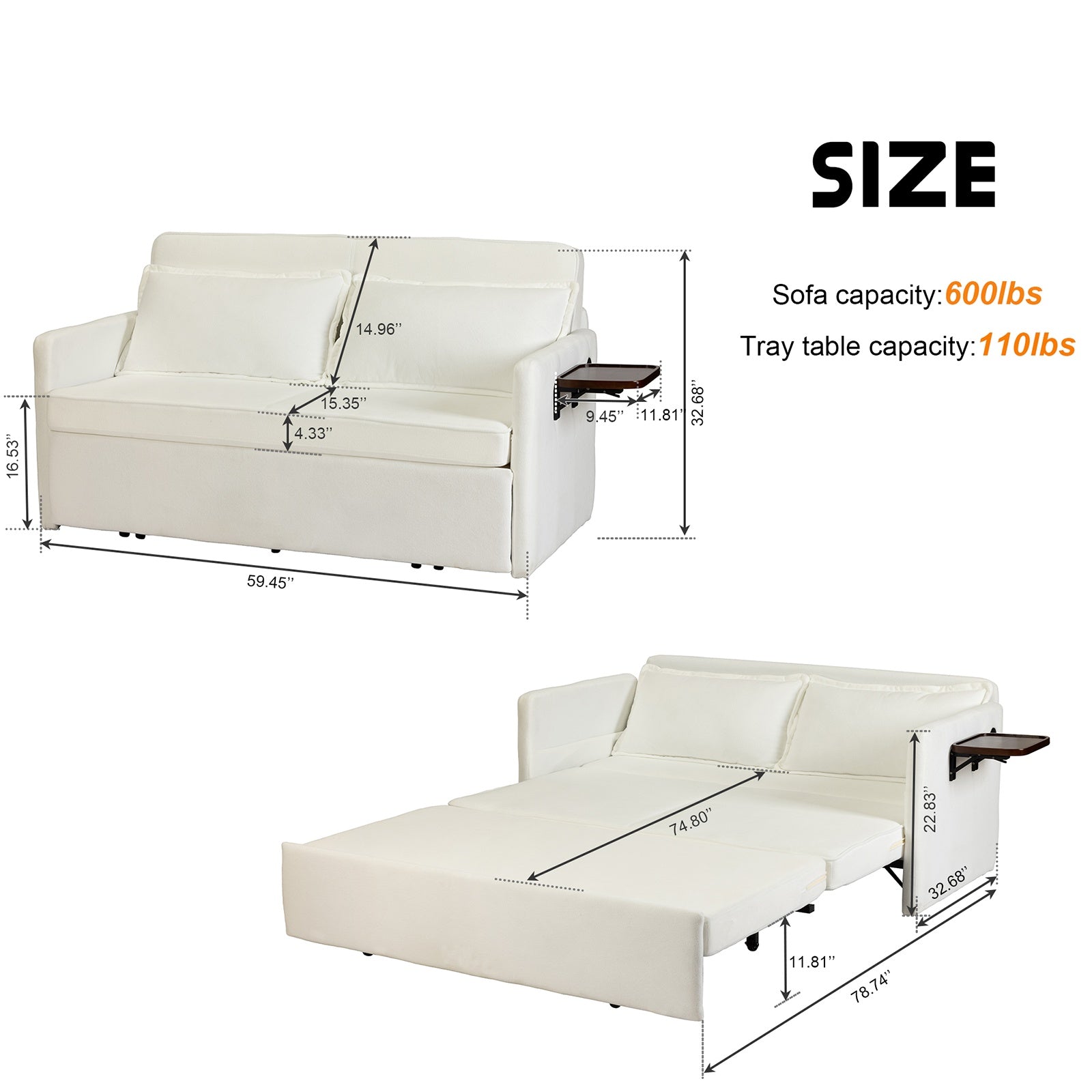 Adult Sleeper Chair Bed, 3-in-1 Convertible Sofa Chair Bed Pull-out Sofa Bed, Convenient Folding Tray Table With USB And Type-C Charging Ports Modern Loveseat For Living Room Cannot Be Sold On Temu