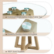 Modern And Practical Round Table. Made Of Clear Tempered Glass Top And Wood-coloured MDF Material. Suitable For Living Rooms And Bedrooms