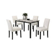 White Color Wool Fabric Chairs Faux Marble Top Table 5pc Dining Set Kitchen Dinette Cushions Upholstered 4x Chairs Dining Room