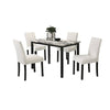 White Color Wool Fabric Chairs Faux Marble Top Table 5pc Dining Set Kitchen Dinette Cushions Upholstered 4x Chairs Dining Room