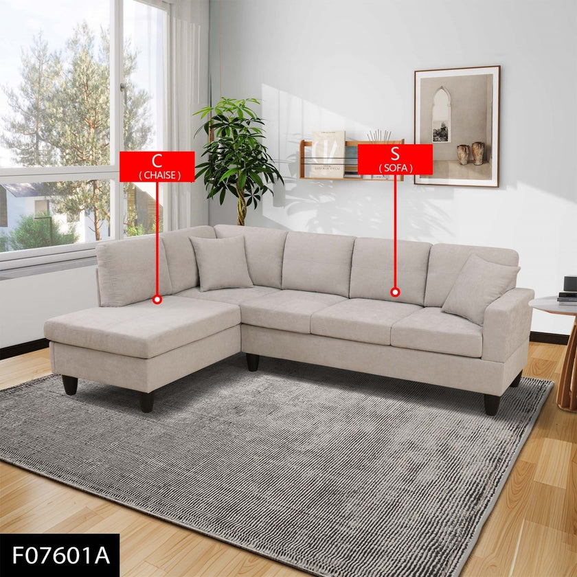 Off-White Short Fur Fluffy Fabric 2-Piece Left Side L-Shaped Living Room Sofa Set--Only Supports Self Pickup