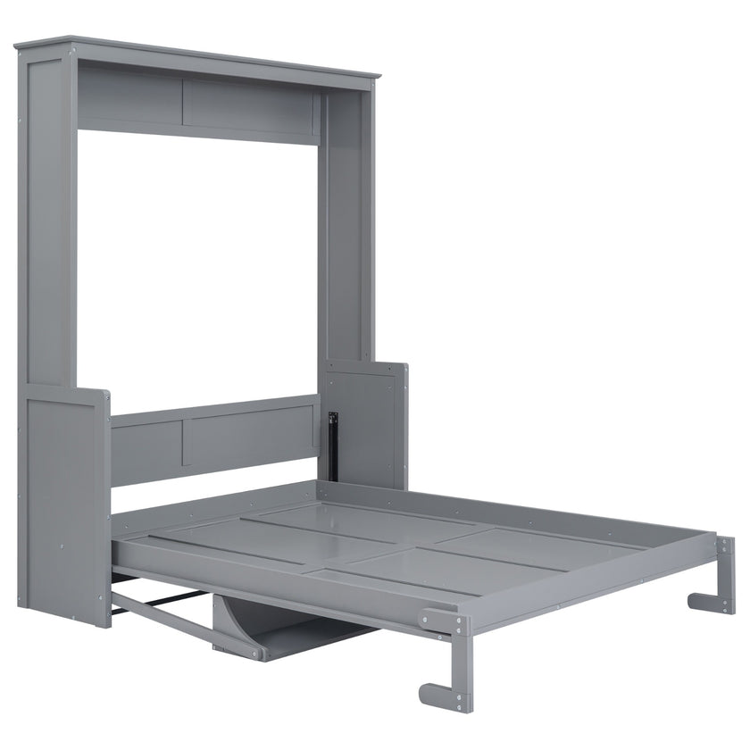 Queen Size Murphy Bed With A Shelf, Gray