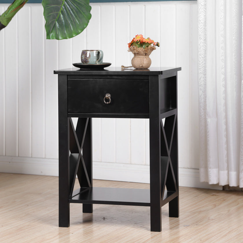 Black, MDF Painted, 40x30x55cm, Bedside Table