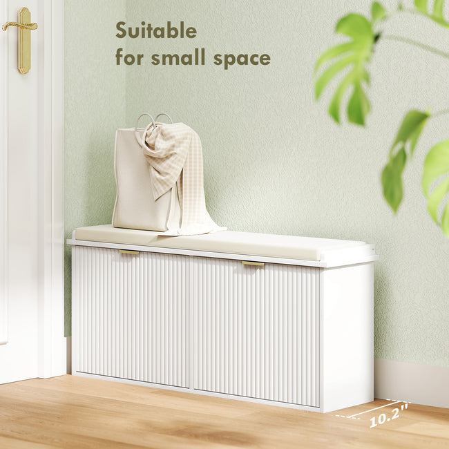 Shoe Storage Bench With Padded Seat Cushion And Flip-Drawer, Entryway Bench, Shoe Cabinet, 40.9x10.2x18.7 Inches, White
