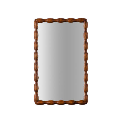 Mid-Century Modern Mirror With Solid Wood Frame,Wall-Mounted High-Definition Non-deformable Bedroom Mirror, Living Room Mirror,Brown