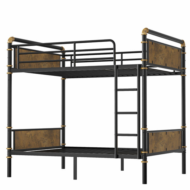 Double Bed Plus Double Bed Plus Metal Bunk Bed, Industrial Grade Detachable Bunk Bed With Safety Railing, Suitable For Teenagers, Black,