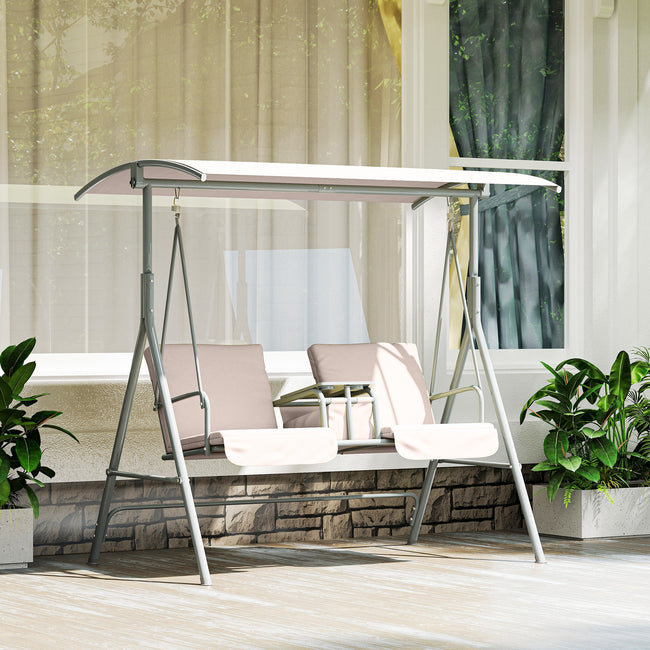 2-Seater Outdoor Porch Swing with Canopy and Table