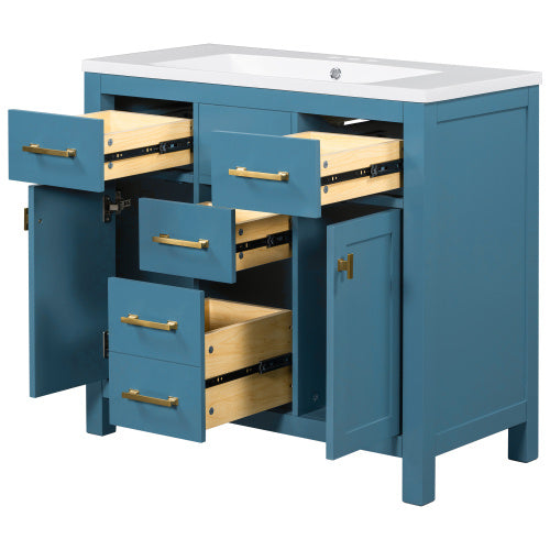 36'' Bathroon Vanity With Resin Sink Combo Set,Modern Freestanding Single Bathroom Cabinet With 4 Drawers & 2 Cabinets,Storage Cabinet For Bathroom, Solid Wood Frame Vanity Set