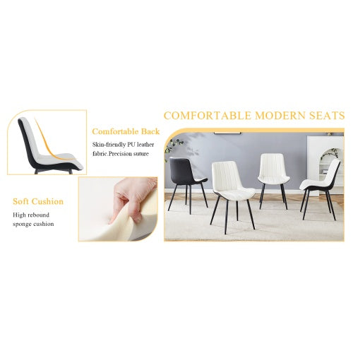 Extended Seat Cushion PU Dining Chair Set - Four Pieces.Smooth Line Design.Can Integrate Well Into Various Modern Home Decoration Styles.White And Black Splicing Colors.