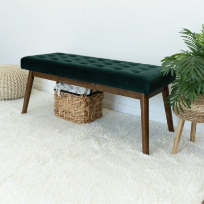 Delilah Modern Bench  Green Velvet