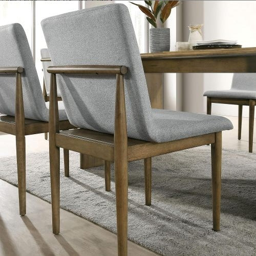 Natural Tone Frame Light Gray Fabric Set Of 2pc Side Chairs Dining Room Furniture Chair Upholstered Seat