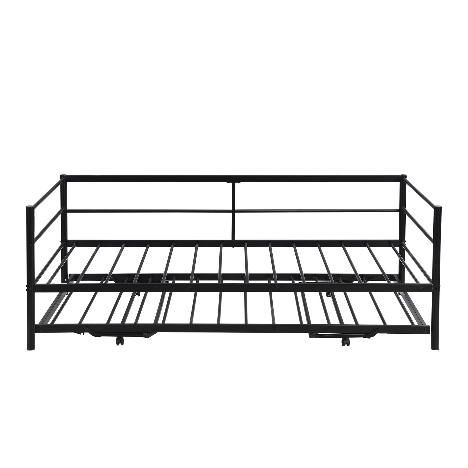 Twin Size Metal Daybed With Adjustable Trundle Up Trundle, Black