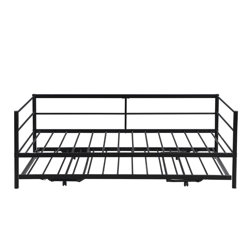 Twin Size Metal Daybed With Adjustable Trundle Up Trundle, Black