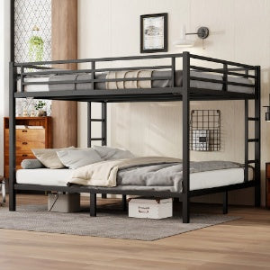 Metal California King Over California King Bunk Bed For Teens And Adults,Space-Saving Noise Reduced No Box Spring Needed, Black