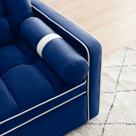 Leeper Sofa Couch W Pull Out Bed, 55 Modern Velvet Convertible Sleeper Sofa Bed, Small Love Seat Sofa Bed W Pillows  Side Pockets For Small Space, Living Room, Apartment,Blue