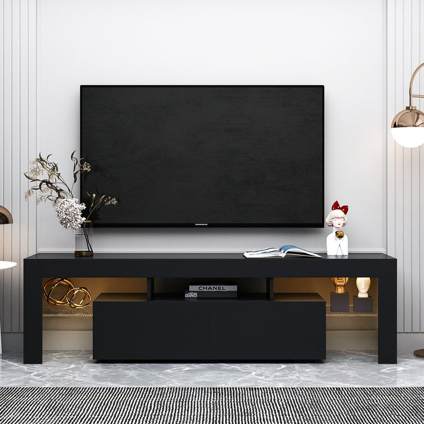 Modern Black TV Stand, 20 Colors LED TV Stand W Remote Control Lights
