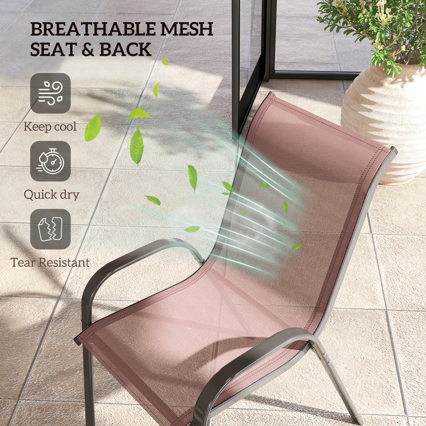 Set Of 4 Outdoor Dining Chairs, Stackable Patio Chairs With High Back, Breathable Mesh Seat For Garden Lawn, Brown