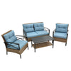 4-Piece Patio Sectional Low Dining Sofa Set - KD Rattan Wicker Outdoor Furniture
