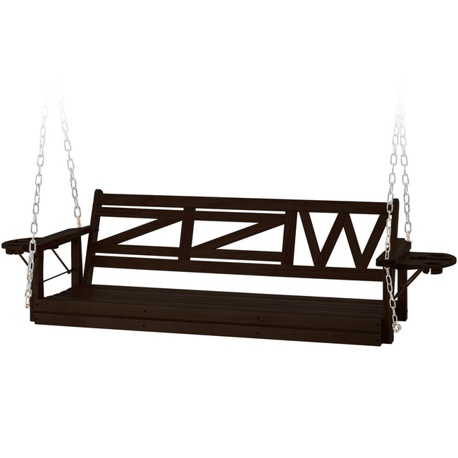 Wooden Outdoor Porch Swing With 3-seat