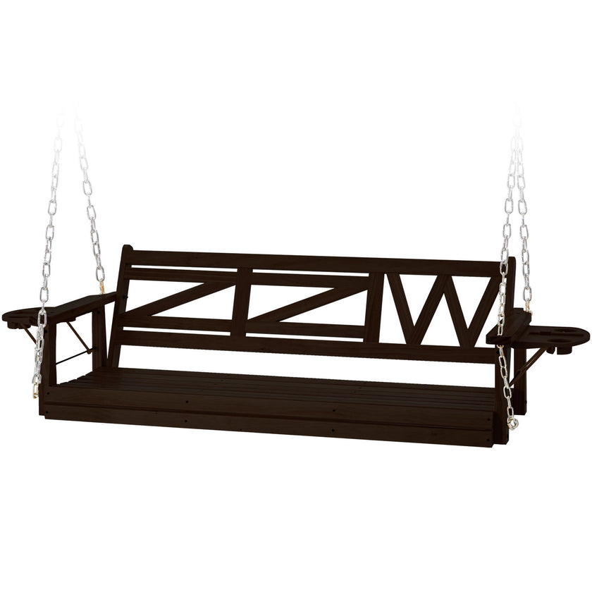 Wooden Outdoor Porch Swing With 3-seat