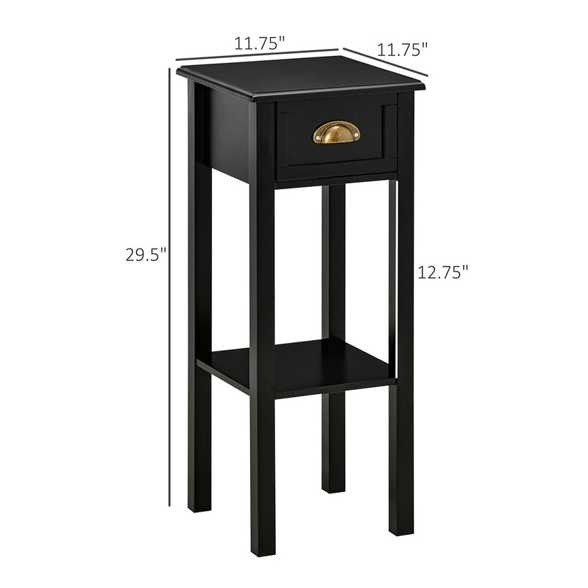 2-Tier Side Table With Drawer Shelf, End Table For Living Room Hallway, Black