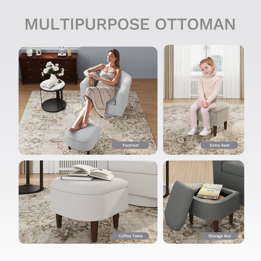 COLAMY Swivel Barrel Accent Chair With Ottoman, Modern Single Sofa, Upholstered Armchair With Storage Space For Home, Beige