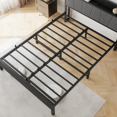 Queen Size Bed Frame, Storage Headboard With Charging Station, Solid And Stable, No Box Spring Needed, Easy Assembly