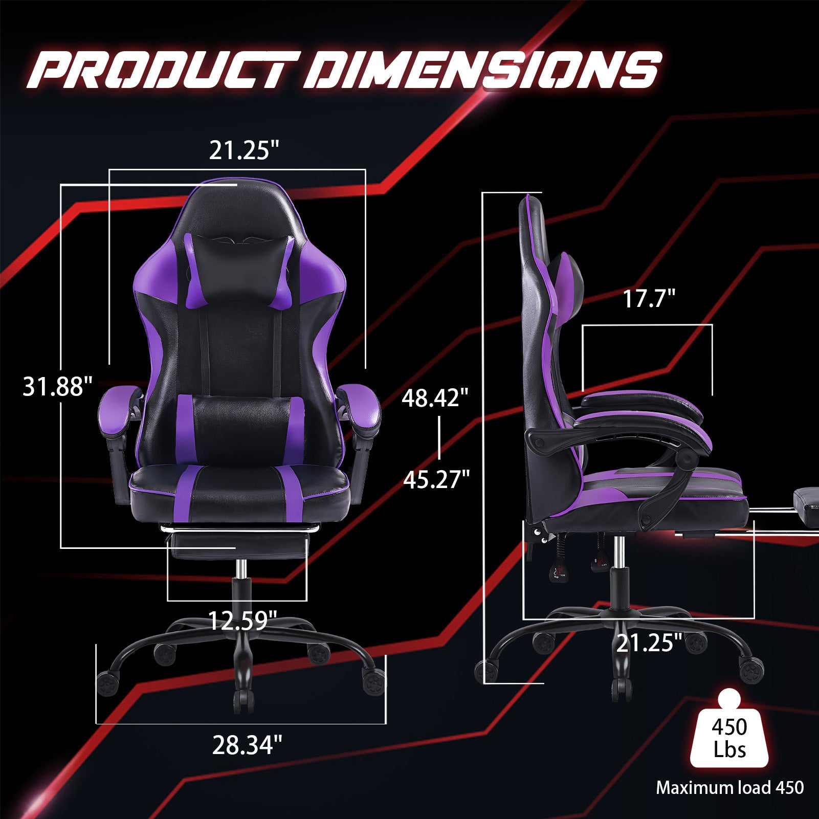 Ergonomic Gaming Chair For Adults, Adjustable Lumbar Backrest Office Chair