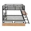 Full Size Metal Bunk Bed With Built-in Desk, Light And 2 Drawers, Black