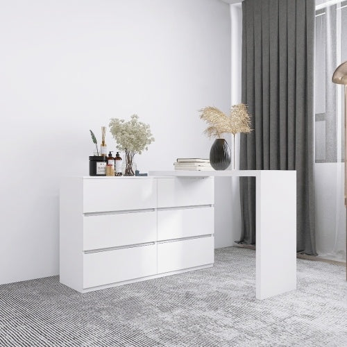 Extended Desktop With 6 Drawers And White Dressing Table