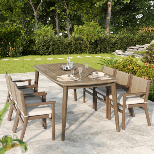 Acacia Wood Dining Table 8-Person Outdoor Table, Farmhouse Furniture For Patio, Garden, Backyard, Light Brown 180 LBS Weight Capacity 70.75L