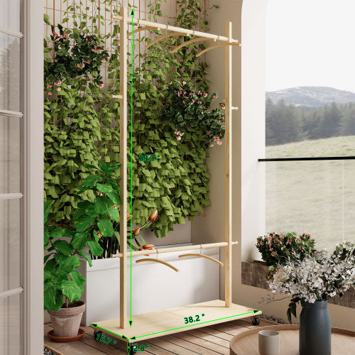 Solid Wood Garment Clothes Rack With 6 Wooden Hangers, Space-Saving Design, Adjustable Shelf, And Wheels For Easy Mobility  Perfect For Bedroom, Living Room, Or Entryway