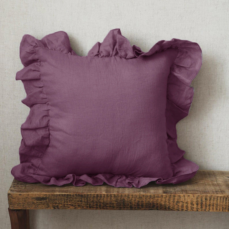 Ruffled Pillow Cover With Core Linen Pillow Living Room