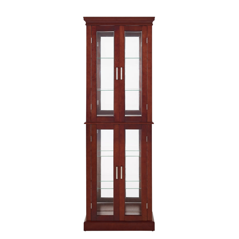 Lighted Curio Display Cabinet With Adjustable Shelves & Mirrored Back Panel