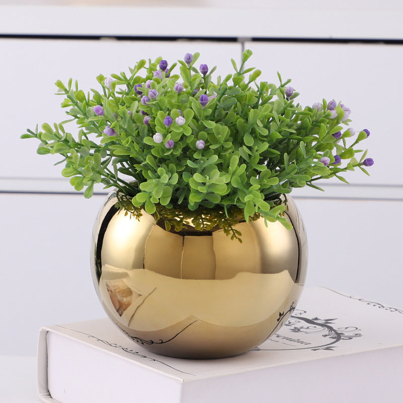 Ceramic Flowerpot Furniture Ornaments Golden Green Flower Plant