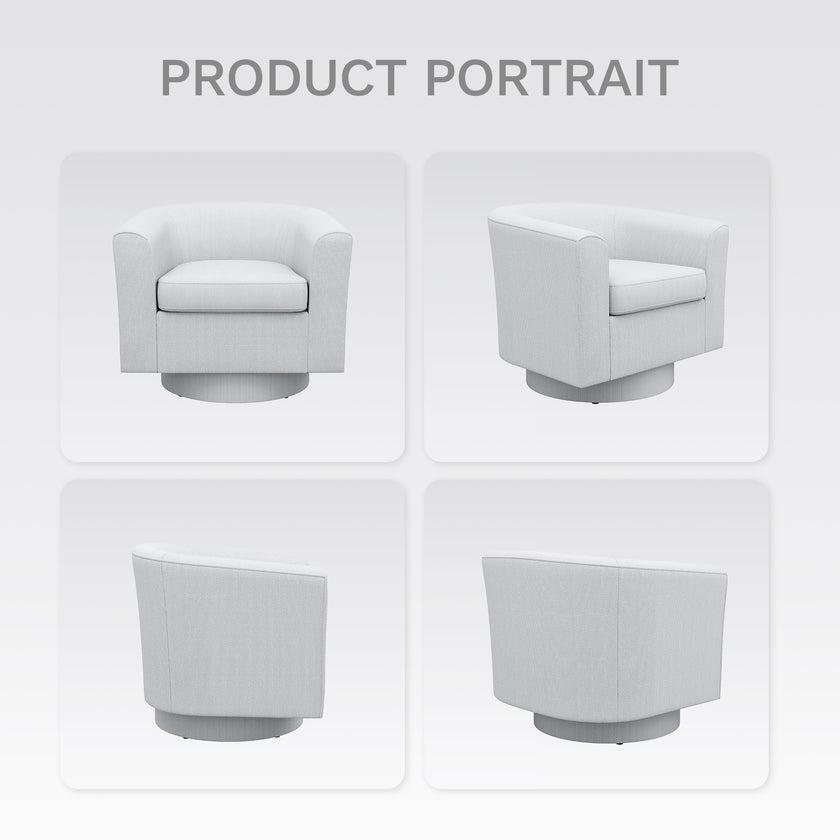 COLAMY Swivel Barrel Accent Chair With Ottoman, Modern Single Sofa, Upholstered Armchair With Storage Space For Home, Beige