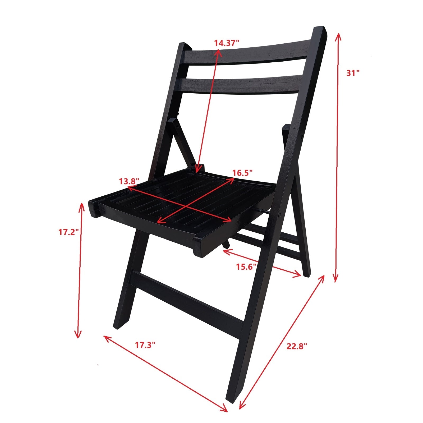 Black Slatted Wood Folding Chair, Set Of 4 - Foldable Event Style