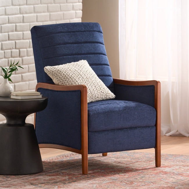 Mid Century Modern Fabric Channel   Wood Pushback Recliner
