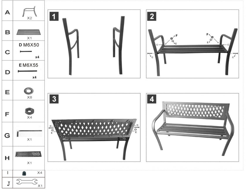 47 Inch PVC Mesh Backrest Black Iron Bench