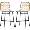 Rattan Counter Bar Stools Set Of 2, 26 Counter Height Barstools With Back, Bar Chairs For Kitchen Island, Brown