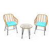 3 Pieces Rattan Furniture Set With Cushioned Chair Table