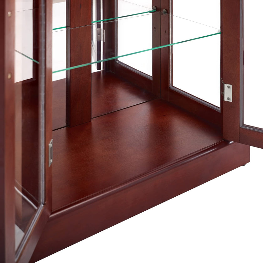 Lighted Curio Display Cabinet With Adjustable Shelves & Mirrored Back Panel