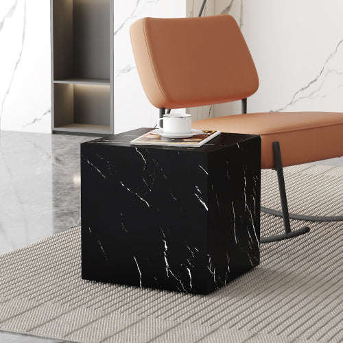 15.7x15.7x15.7 Inch Black Marble Texture MDF Coffee Table - Luxurious Design, Perfect Living Room Accent.Cube Fashion Texture Design Coffee Table, Suitable For Various Situations And Scenes