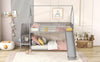 Twin Over Twin Metal Bunk Bed House Bed With Slide And Staircase, Silver